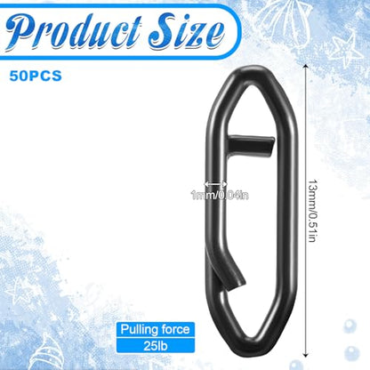 50 Pack Speed Clips for Fishing Lures, 25LB High Strength Fishing Speed Clips 304 Stainless Steel Quick Clip Lure Connectors for Freshwater and Saltwater Crankbait Tackle Snaps Power Snap Clip
