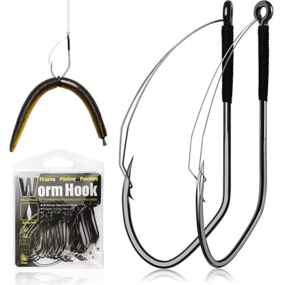 Dovesun Weedless Worm Hooks, Straight Shank Wacky Rig Hooks, 30 Pack | 4X Strong High-Carbon Steel, Texas Rig Hooks, Baitholder Nylon Wire Wrap or Wire Weed Guard, Sizes 1/0-3/0, Bass Fishing - size: 2/0 * 30PCS, style: Professional "V" Weedless Hook