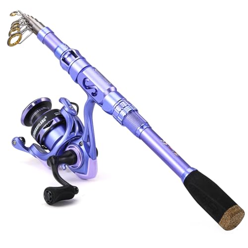 Sougayilang Fishing Rod and Reel Combos Carbon Fiber Telescopic Fishing Pole with Smooth Reel Combo Saltwater Freshwater Kit - color: Purple Rod and Reel, size: 2.4m/7.87ft