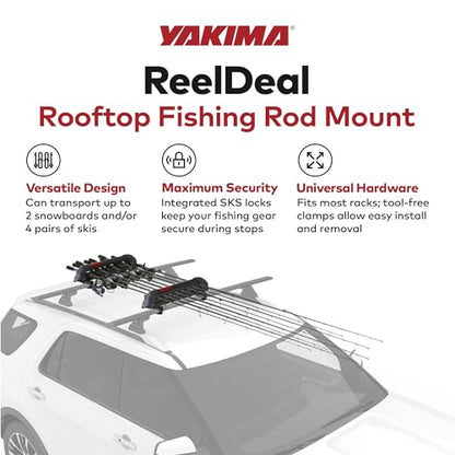 Yakima Fishing Pole Rod Car Rack Mount, ReelDeal 4 Ski & 2 Snowboard Holder w/ SKS Locks - Heavy-Duty and Portable Vehicle Storage Accessories for Travel Organization