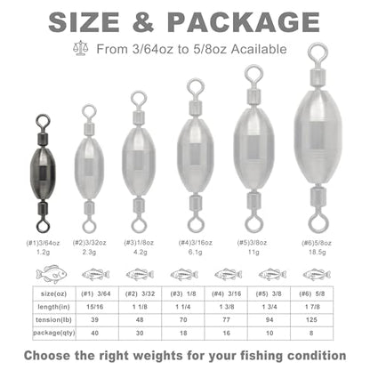Brass Fishing Weights Swivel Bullet Fishing Sinkers with Rolling Swivel | Integrated Fishing Weights Swivel,Brass Sinker,Environmental Friendly,Quick Set Up,Saltwater & Freashwater Avaliable,Antirust