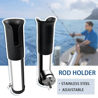 Made 2Pcs Stainless Clamp on Fishing Rod Holder, 316 Stainless Tournament Style Clamp on Fishing Rod Holder, Portable Fishing Pod Rack (Black) - color: Black