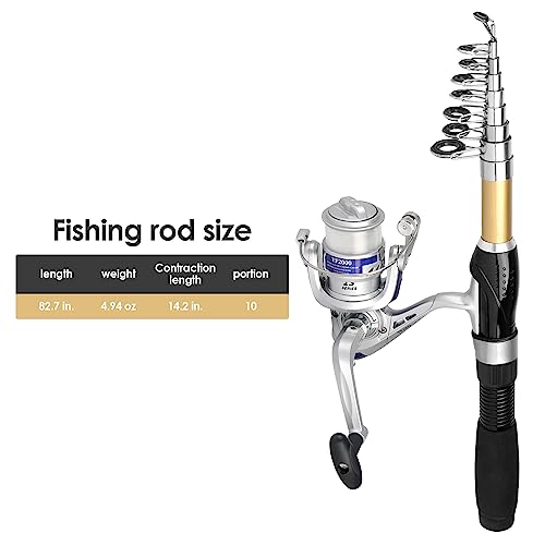 Fishing Pole Set Fishing Rod and Reel Combo,2PCS 1.9M/2.1M Collapsible Fishing Rod Set with 2 PCS Spinning Reels 2 Set of Lures Baits and a Carrier Bag,Prefect for Fishing Travel