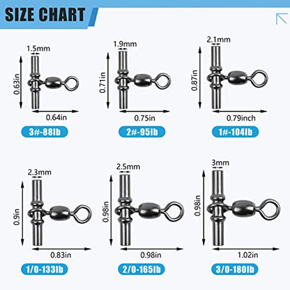 Fishing Cross Line 3 Way Swivel,40pcs T-Shape Sleeve Swivels Heavy Duty Crimp Crane Swivel Brass Triple Swivels for Deep Drop Rigs Saltwater Fishing Tackle - size: 3# -88lb-40PCS