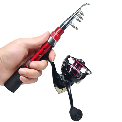 Portable Small Telescopic Fishing Rod and Reel Combo with Bag, Compact Only 9.8 Inches Collapsible Fishing Pole Kit for Saltwater and Freshwater Ice Fishing