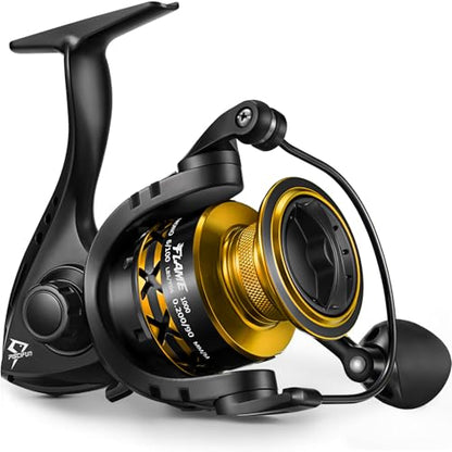 Piscifun Flame Spinning Reels, Lightweight 9+1BB Ultra Smooth Spinning Fishing Reels, 19.8LBs Max Drag - color: Gold, size: 1000