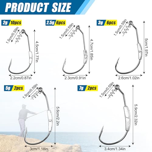 Weighted Swimbait Hooks,10pcs Jig Heads with Twistlock Weighted Soft Plastic Worm Fishing Hooks for Bass Fishing Saltwater Freshwater - size: 5 Sizes Mixed-26pcs