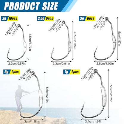 Weighted Swimbait Hooks,10pcs Jig Heads with Twistlock Weighted Soft Plastic Worm Fishing Hooks for Bass Fishing Saltwater Freshwater - size: 5 Sizes Mixed-26pcs