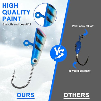 Ice Fishing Jigs Lures kit, Luminous Ice Fishing Gear Crappie Panfish Jigs Head Fishing Hooks Set for Winter Ice Jigging Walleye Perch Bluegill 24/36/48pcs - style: 36pcs