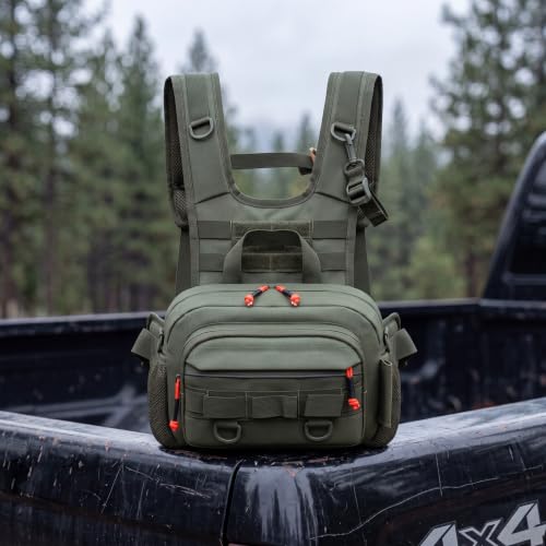 Fly Fishing Backpack Vest, Lightweight Nylon Tackle Chest Pack with Multiple Storage Pockets (Green)