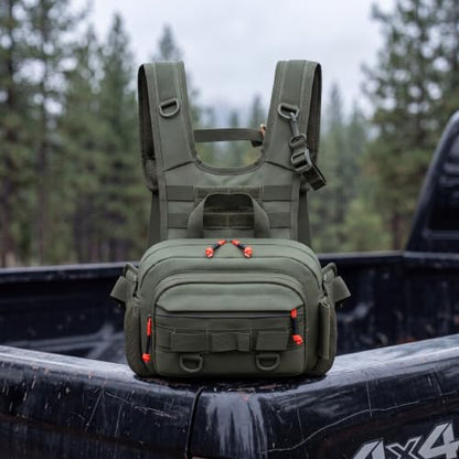 Fly Fishing Backpack Vest, Lightweight Nylon Tackle Chest Pack with Multiple Storage Pockets (Green)