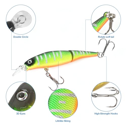Whopper Fishing Lure for Bass：Popper Top Water Fishing Lures with Floating Rotating Tail Barb Treble Hooks Saltwater Freshwater Plopping Lures Kit - color: 5pcs hook tail