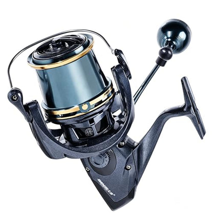 Heavy Duty Spinning Reel Metal Body with CNC Machined Spool 55LB Max Drag 8/10+1 BB Ultra Smooth 4.1/4.6/4.8:1 High Speed Gear Ratio Saltwater Freshwater Fishing Reel for 8000 to 16000 Series - color: BOKOF14000
