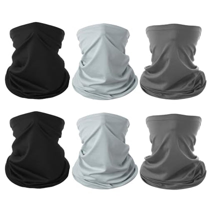 6 Pieces Summer Face Cover Scarf Mens Neck Gaiter For Men Women UV Protection Face Breathable Sun Protection Cycling Running - color: 2 Black+2 Light Gray+2 Dark Gray