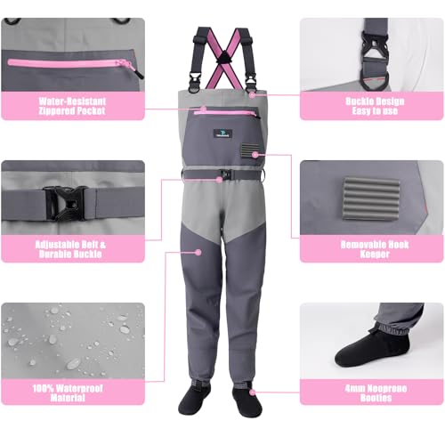 Trudave Women's Fly Fishing Waders, Waterproof Chest Waders with Neoprene Stockingfoot, Women-Specific Fit, Lightweight & Durable for Hunting & Fishing - size: X-Small