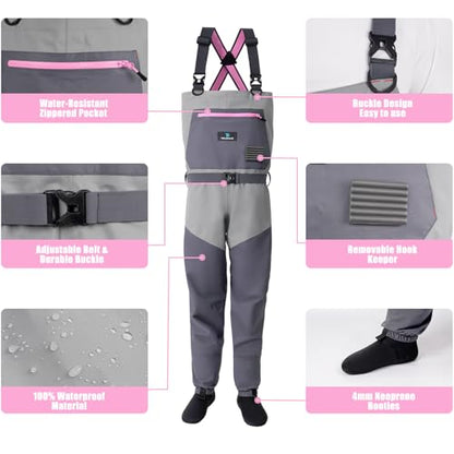 Trudave Women's Fly Fishing Waders, Waterproof Chest Waders with Neoprene Stockingfoot, Women-Specific Fit, Lightweight & Durable for Hunting & Fishing - size: Large
