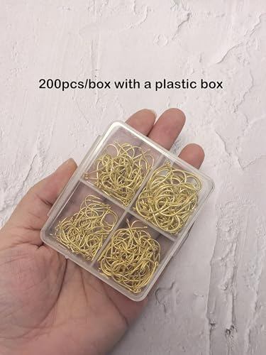 200pcs-300pcs Small Barbed Fishing Hooks Black High Carbon Fishing Hooks Set 6# 8# 10# 12# 14# 16# with Plastic Box - color: 200pcs gold