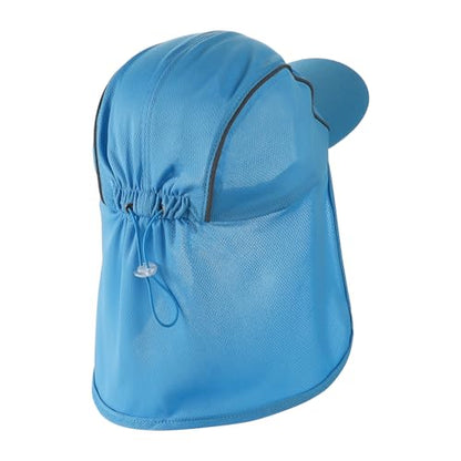 High Visibility Reflective Work Safety Hat Wide Brim Boonie Sun Hat UV Protection Fishing Cap with Neck Flap - color: Blue
