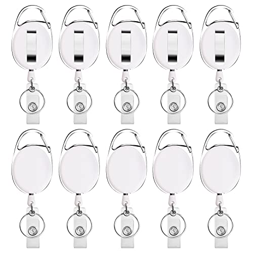 Retractable Badge Holder with Carabiner Reel Clip and Key Ring for ID Card Key Keychain Holders White 10 Pieces - style: White-10pcs