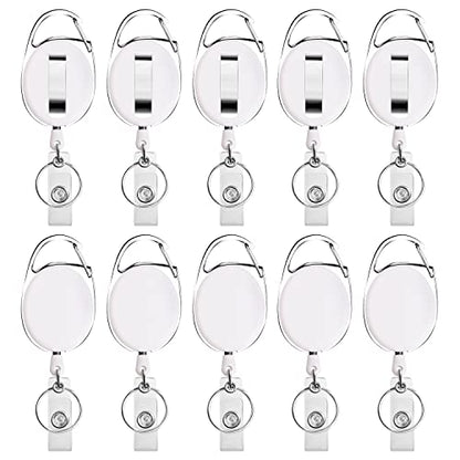 Retractable Badge Holder with Carabiner Reel Clip and Key Ring for ID Card Key Keychain Holders White 10 Pieces - style: White-10pcs