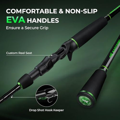 KastKing Zephyr Dual-Tip Fishing Rod and Reel Combo,Spinning & Baitcaster Combo,Dual Tips Section for Different Powers,IM6 Graphite 2-Piece Rod with Extra Tip,Sensitive & Powerful,Freshwater Fishing - style: Cast: 6'6"- Ml& M- Dual-tip Rod - Right Handed(