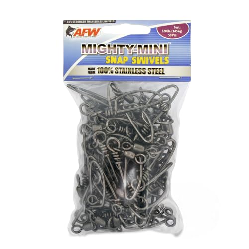 American Fishing Wire Fishing Swivels - Mighty Mini 100% Stainless Steel Snap Crane Swivels, 3X Stronger Than Brass, For Terminal Tackle Box, Up to 600lb Test - Fishing Gear for Fishing Line Leaders - style: #1, 320 Lb, 50 Pc