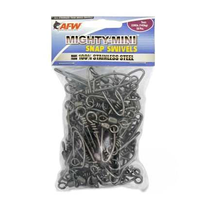 American Fishing Wire Fishing Swivels - Mighty Mini 100% Stainless Steel Snap Crane Swivels, 3X Stronger Than Brass, For Terminal Tackle Box, Up to 600lb Test - Fishing Gear for Fishing Line Leaders - style: #1, 320 Lb, 50 Pc
