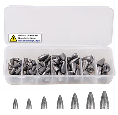 Fishing Weights Kit 29/83pcs Bullet Fishing Weights for Bass Fishing Texas Rigs Worm Weights Fishing Sinkers Freshwater Saltwater Fishing Tackle - style: 83pcs