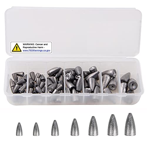Fishing Weights Kit 29/83pcs Bullet Fishing Weights for Bass Fishing Texas Rigs Worm Weights Fishing Sinkers Freshwater Saltwater Fishing Tackle - style: 83pcs