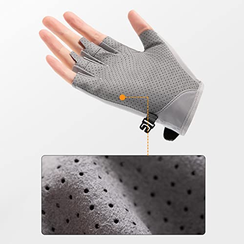 Hotfiary Fishing Gloves Sun Protection Fingerless Glove UV Protection Gloves UPF 50+ SPF for Men Women Kayaking Rowing Driving Hiking Sailing - color: Gray