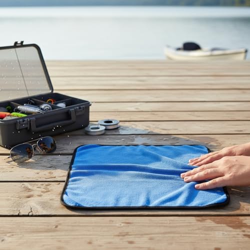 Polyester Cleaning Cloth, Absorbent Towel for Fishing Gear and Hands, 11.8 x 11.8 Inches - color: Blue