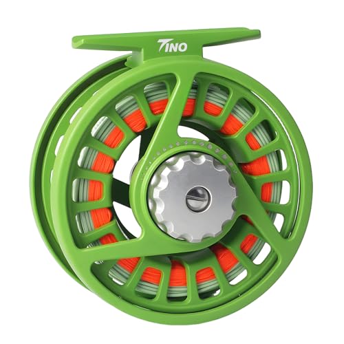 Maxcatch Tino Fly Fishing Reel, Large Arbor All Aluminum with CNC Cutting Trout Fly Reels, 3/4 5/6 7/8wt - color: Reel with Line Pre-loaded (Green), size: 5/6wt