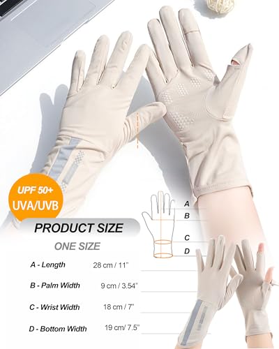 Sun Gloves for Women Men UV Protection UPF 50+, Extended-Cuff 2-Fingers-Flip Driving Gloves for Fishing, Running - color: Extended Beige