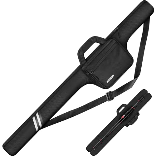 PEKREWS Fishing Rod Case, 52inch Fishing Pole Bag (3.9ft-4.4ft) with Tackle Pockets, Fits Break-Down Spinning Rod Reel Combo, Padded Soft Rod Bag with Strap Handle, Pole Travel Case For Angler - color: Black
