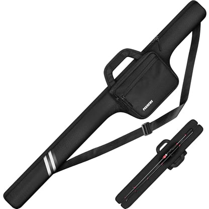 PEKREWS Fishing Rod Case, 52inch Fishing Pole Bag (3.9ft-4.4ft) with Tackle Pockets, Fits Break-Down Spinning Rod Reel Combo, Padded Soft Rod Bag with Strap Handle, Pole Travel Case For Angler - color: Black