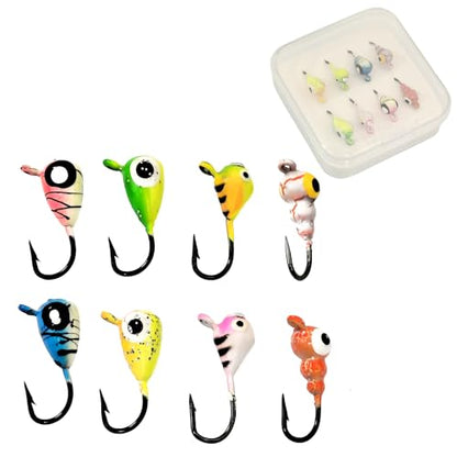 Ice Fishing Jigs Glow Fishing Bait Jigging Hook Kit Winter Metal Hooks for Crappie, Panfish, Walleye, Bluegills and Other Species - style: Style1-8pcs