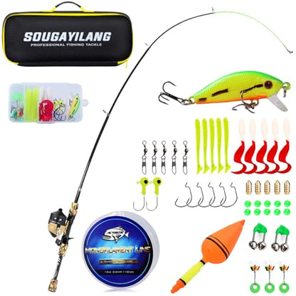 Sougayilang Kids Fishing Rod and Reel Combo,Light Weight Fishing Pole with Spincast Fishing Reel Tackle Bag Lures for Youth,Girls and Boys Good Starter Fishing Kit - color: Yellow