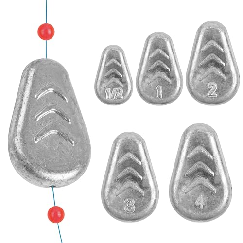 No Roll Sinker Fishing Weights Sinkers, Catfish Sinkers Flat Inline Sinkers Weights No Snag Slip Sinkers Saltwater Surf Fishing Weights Gear Tackle Fishing Weights Sinkers for Catfishing Rigs - style: 5 Mixed Sizes-5pcs