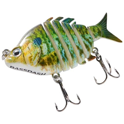 Bassdash SwimPanfish 0.34oz Hard Swimbaits Multi Jointed Topwater Trout Bass Fishing Crank Lure for Freshwater and Saltwater - color: Blue/Gold Pumpkinseed