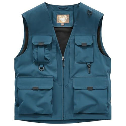 Men's Softshell Fishing Vest Outdoor Lightweight Waistcoat Waterproof Utility Cargo Sleeveless Jacket - color: Navy Blue, size: X-Large