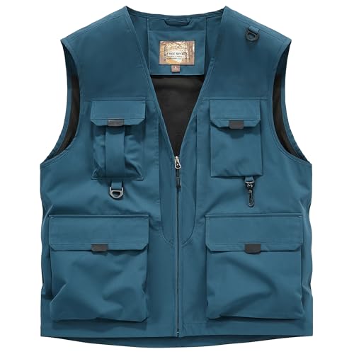 Men's Softshell Fishing Vest Outdoor Lightweight Waistcoat Waterproof Utility Cargo Sleeveless Jacket - color: Navy Blue, size: XX-Large