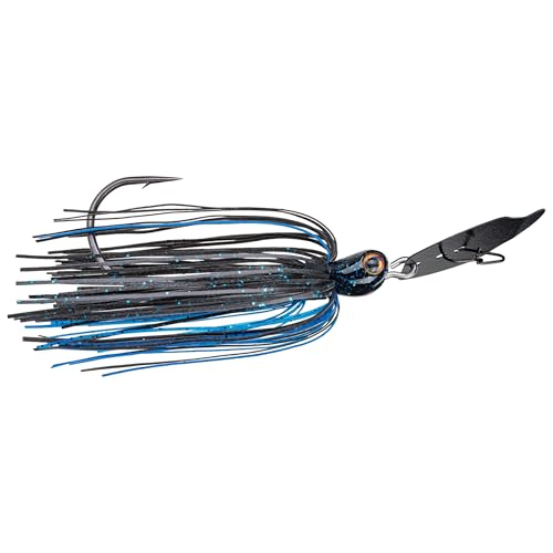 Strike King Thunder Cricket Fishing Lure, Vibrating Swim Jig, Silver Blade, 4/0 Jungle-Style Flipping Hook - color: Black / Blue, size: 3/8 oz