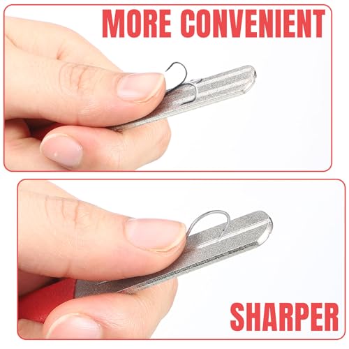 Skylety 2 Pcs Hook Sharpener Hook File for Fishing Diamond File with Handle Portable Double Sided Fine and Medium Grit for Fishing - color: Vivid Red