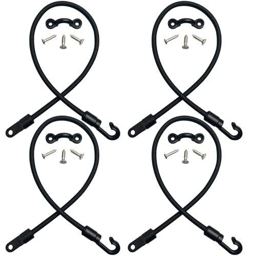 Pristis 4 pcs 18'' High Strength Rod Straps for Boat, Elastic Durable Deck Mount Fishing Rod Tamer, Strong Rubber Bass Pole Keeper Adjustable Tie Down Saver with Stainless Screws for Kayak Trunk Bed