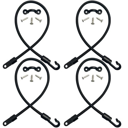 Pristis 4 pcs 18'' High Strength Rod Straps for Boat, Elastic Durable Deck Mount Fishing Rod Tamer, Strong Rubber Bass Pole Keeper Adjustable Tie Down Saver with Stainless Screws for Kayak Trunk Bed