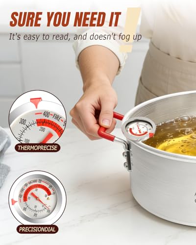 10QT Fish Fryer Pot with Basket, Lid & Tongs, Alumuinum Frying Pot | Deep Fryer Pot with Thermometer, For Fish, Chicken Wings & French Fries, Open Flame Only