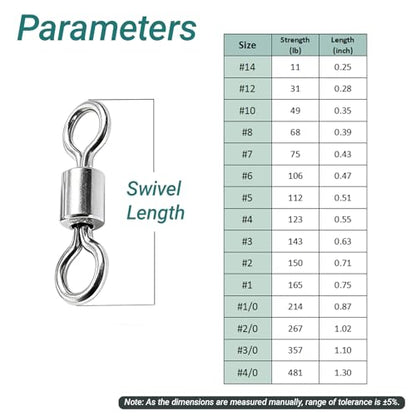 Atibin Stainless Steel Barrel Swivel Snap Saltwater Swivels Fishing High Strength Lure Fishing Swivel Heavy Duty SUS304 - size: #12 (31lb) 100pcs