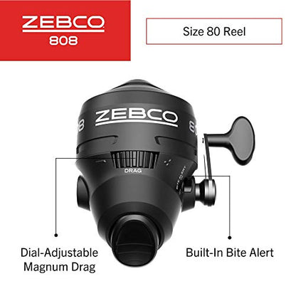 Zebco 808 Spincast Fishing Reel, Changeable Right- or Left-Hand Retrieve, Pre-Spooled with Zebco Fishing Line, Dial-Adjustable Magnum Drag - size: 80, style: Size 80 Reel (Clam Pkg)