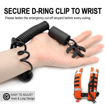 Floatable Boat Kill Switch Lanyard with Backup Key & Flotation Foam - color: Black