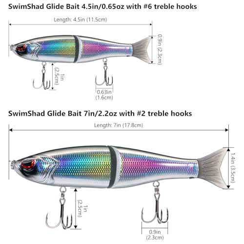 Bassdash SwimShad Glide Baits Jointed Swimbait Bass Pike Salmon Trout Muskie Fishing Lure - color: Black/Silver, size: 7in/2.2oz